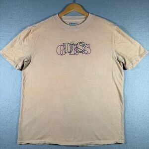 Vintage Guess Originals Mens Peach Mineral Wash Embroidered Logo T-Shirt Size M